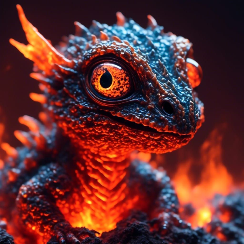 Flaming Ember Dragon Hatchling in Lava