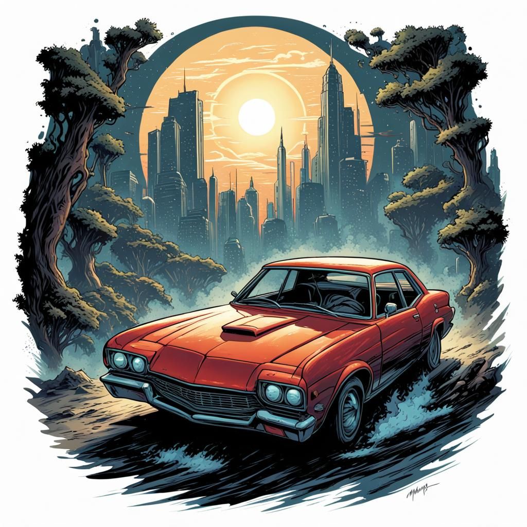 T-Shirt Design: Car Contest in Comic Book Style