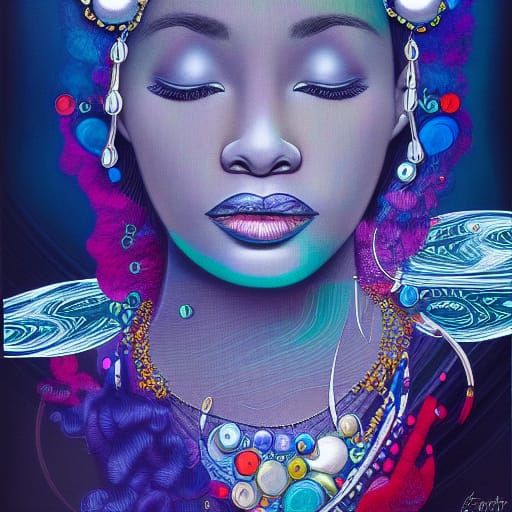 Detailed Mixed Media Portrait of a Dark Skinned Woman