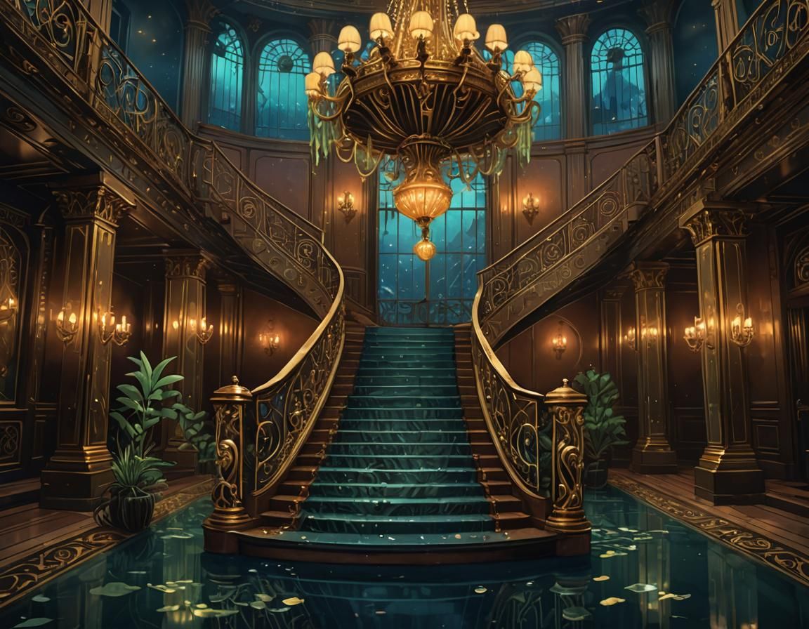Titanic's Art Deco Staircase Underwater Digital Painting
