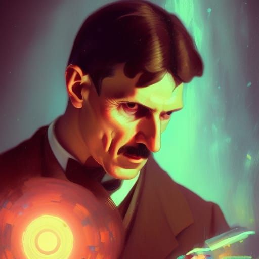 Nikola Tesla Portrait in Art Nouveau Style