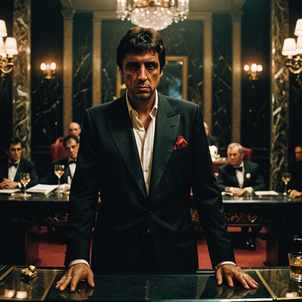 Dramatic Film Still of Tony Montana as Scarface
