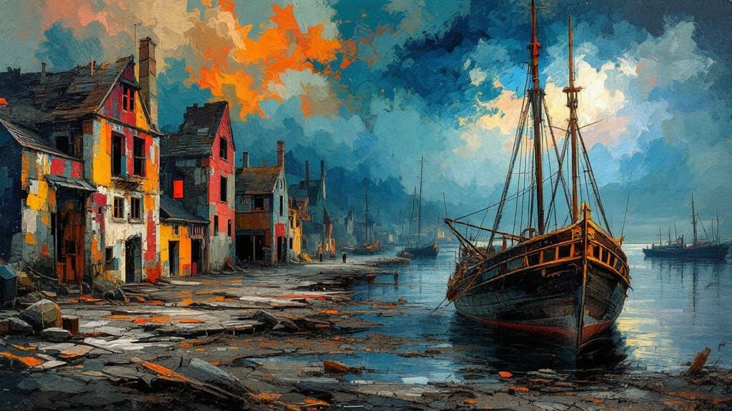 Dilapidated Scandinavian Port Town in 19th Century Style