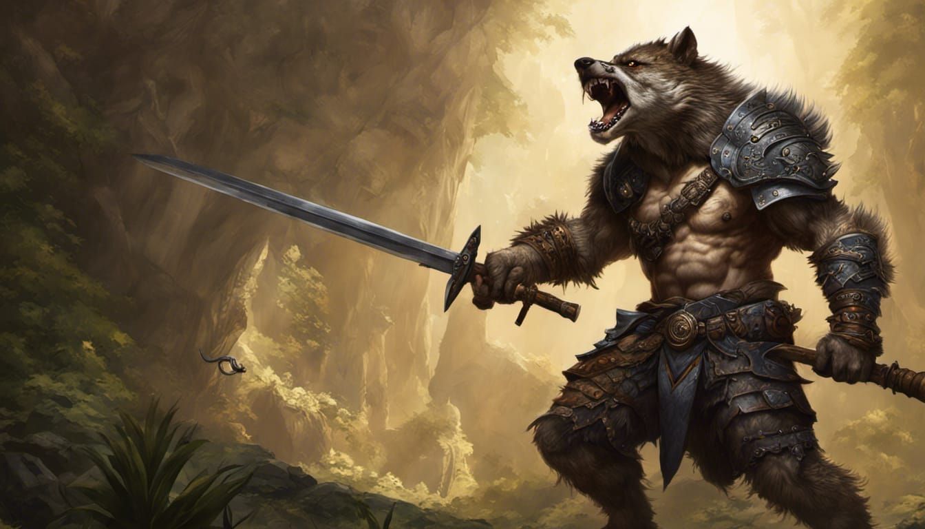 Gnoll wielding a shortsword ,fantasy, digital art, masterpie...