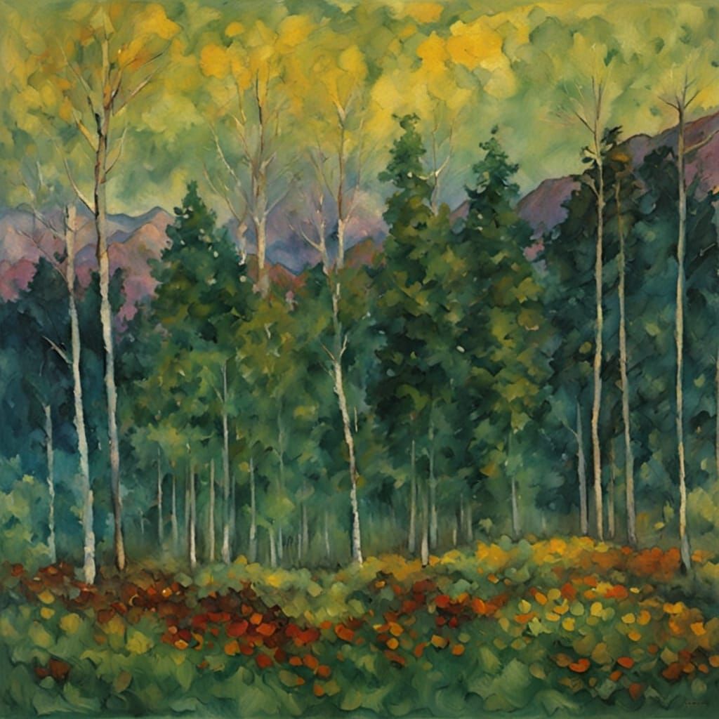 Epic Impressionist Masterpiece: Four Trees in Golden Hour