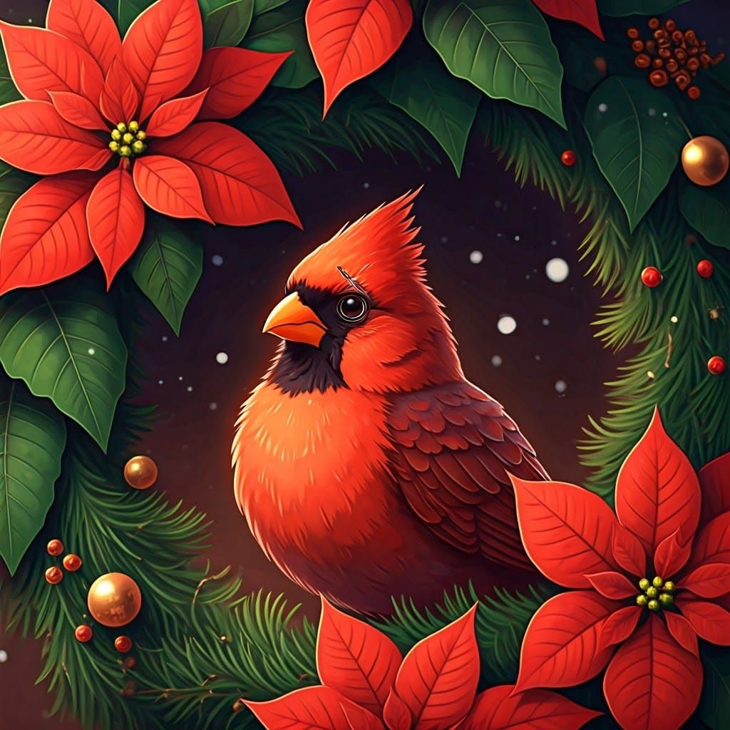 Vibrant Poinsettia Christmas Wreath in Anime Style with a Sc...