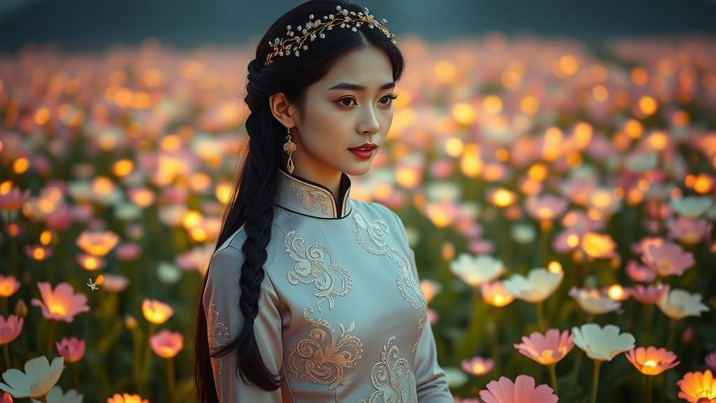 Ethereal Beauty in Lush Bioluminescent Field