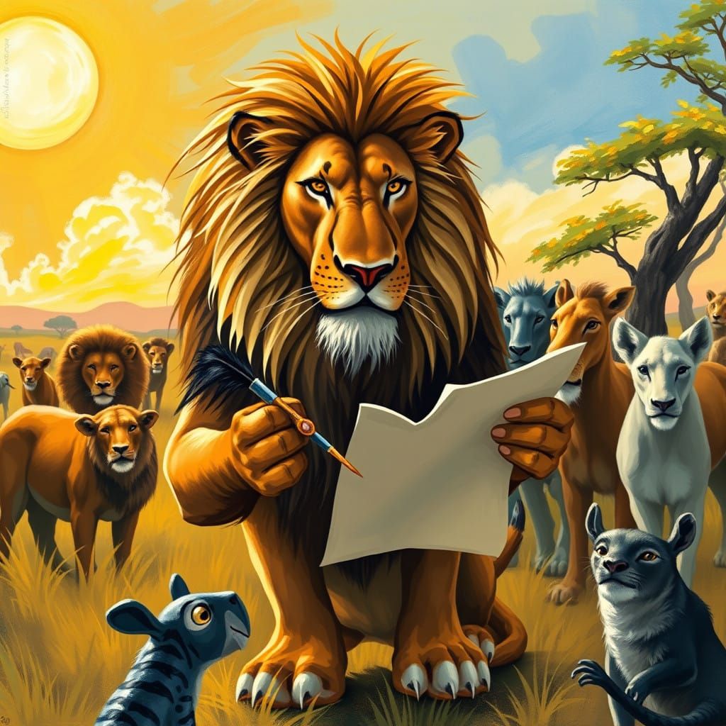 Regal Lion King Abdicates in Vibrant Savannah Landscape