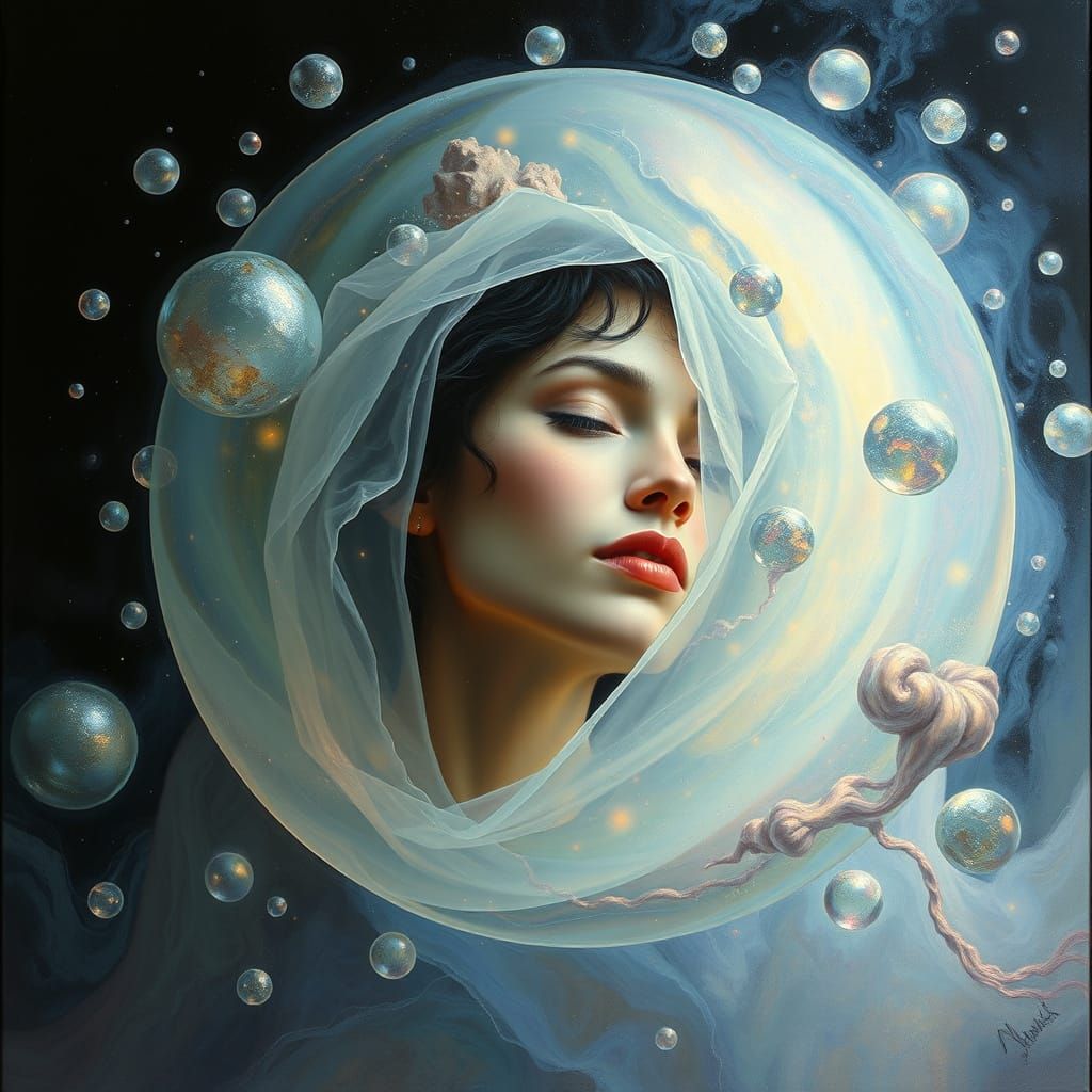 Ethereal Artist in a Swirling, Luminous Dreamscape