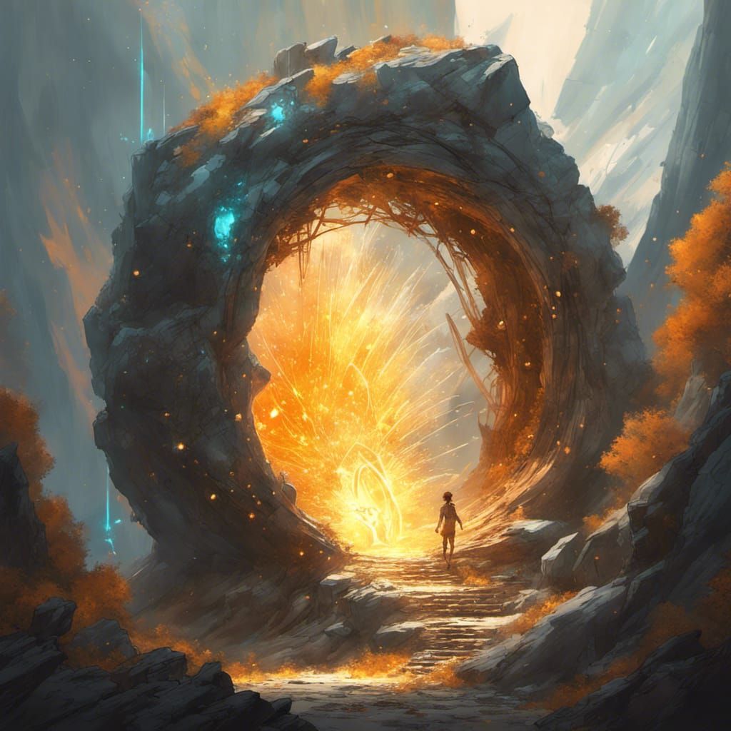 Bioluminescent Portal in Mountain with Diamond Explosions