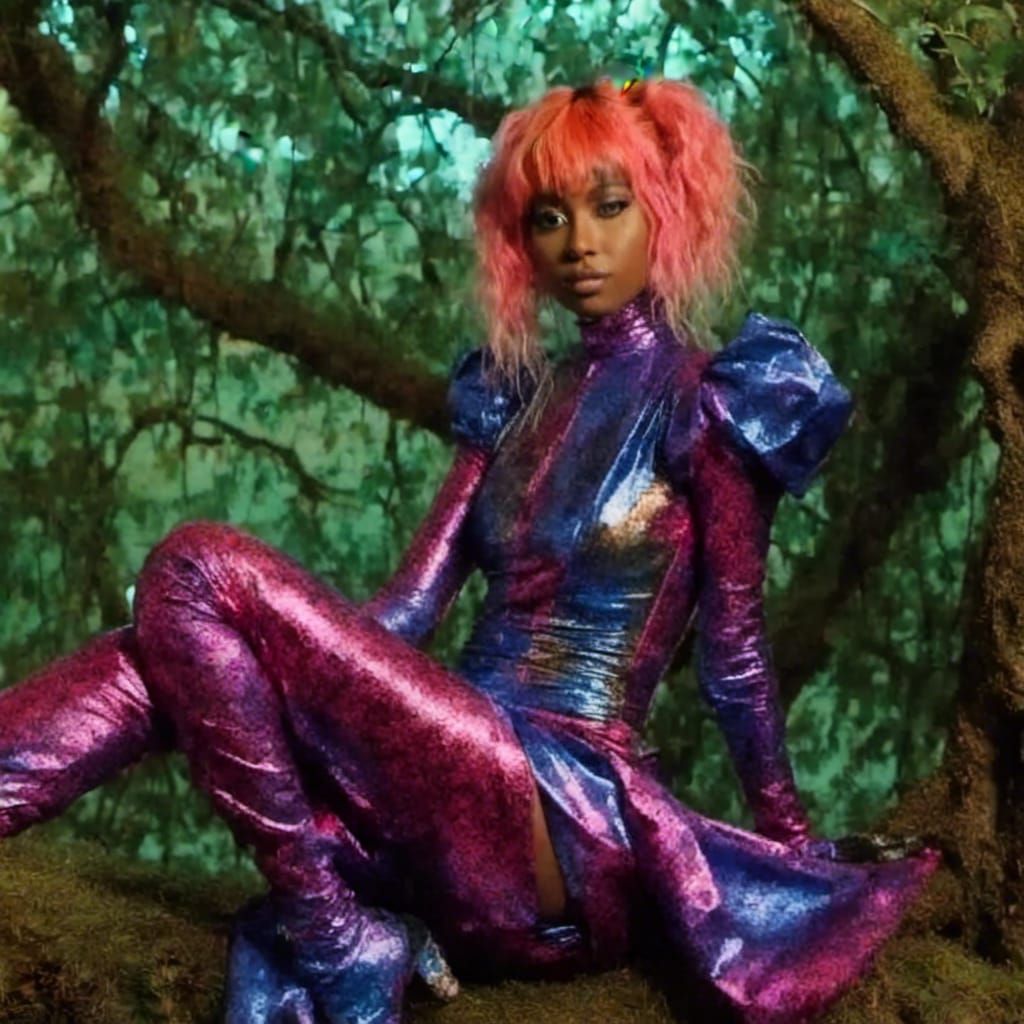 Cyber Pixie in Forest at Sunset