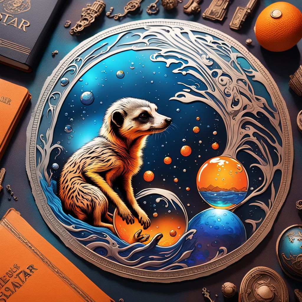 Holographic Meerkat Above Vintage Book, Detailed Matte Paint...