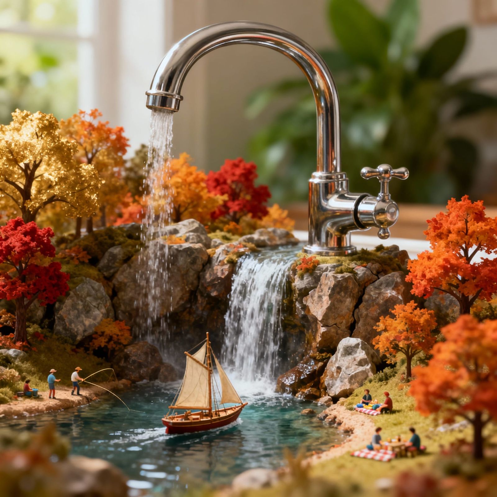 Surreal Kitchen Waterfall Miniature Landscape Art