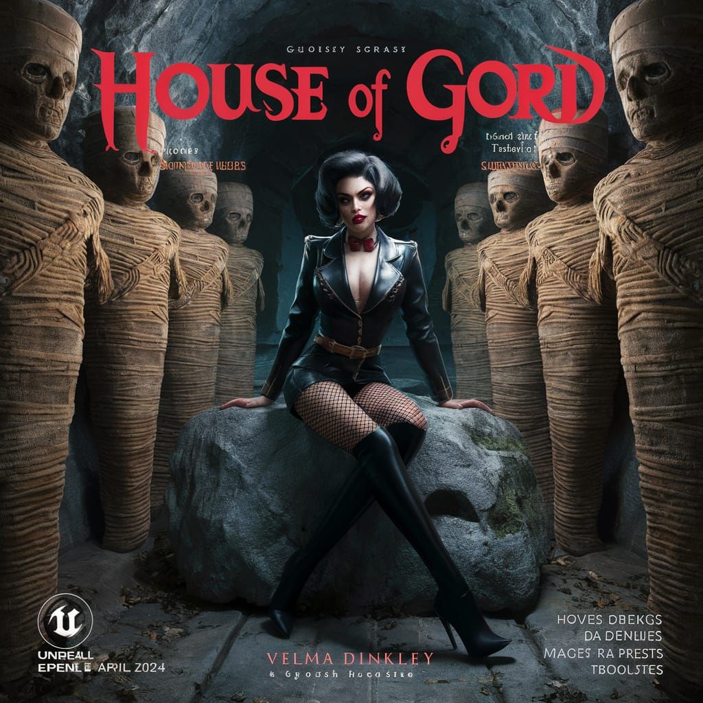 Velma Dinkley on Glossy Magazine Cover in Gothic Tomb