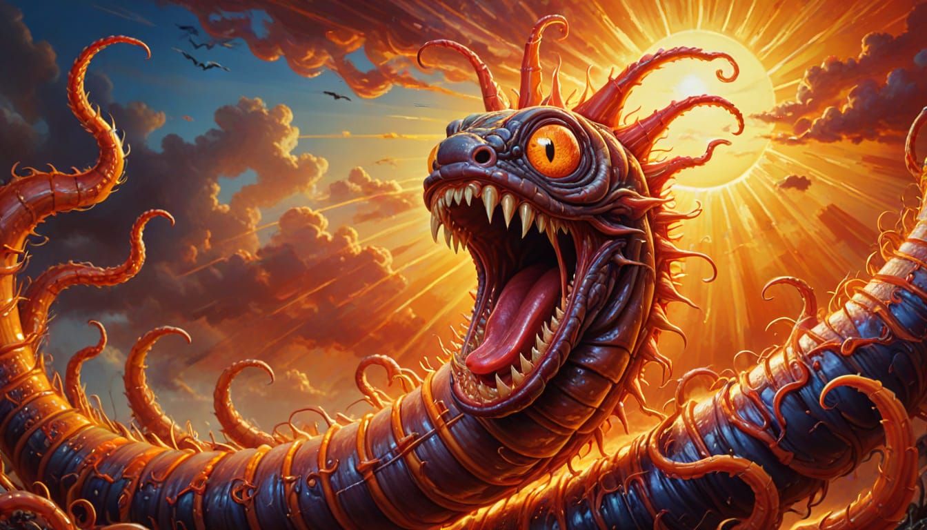 Surreal Evil Worm Emerges from the Sun