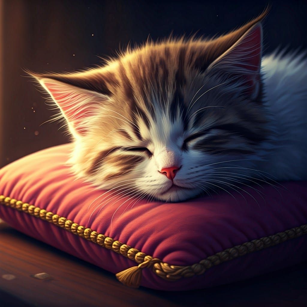 Fluffy Kitten Sleeping Peacefully: Anime and 3D Art