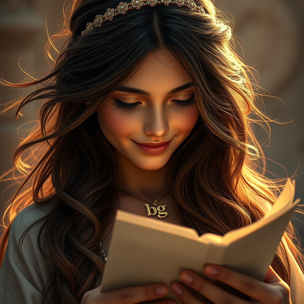 Ethereal Arab Woman Reading Letter in Photorealistic Style