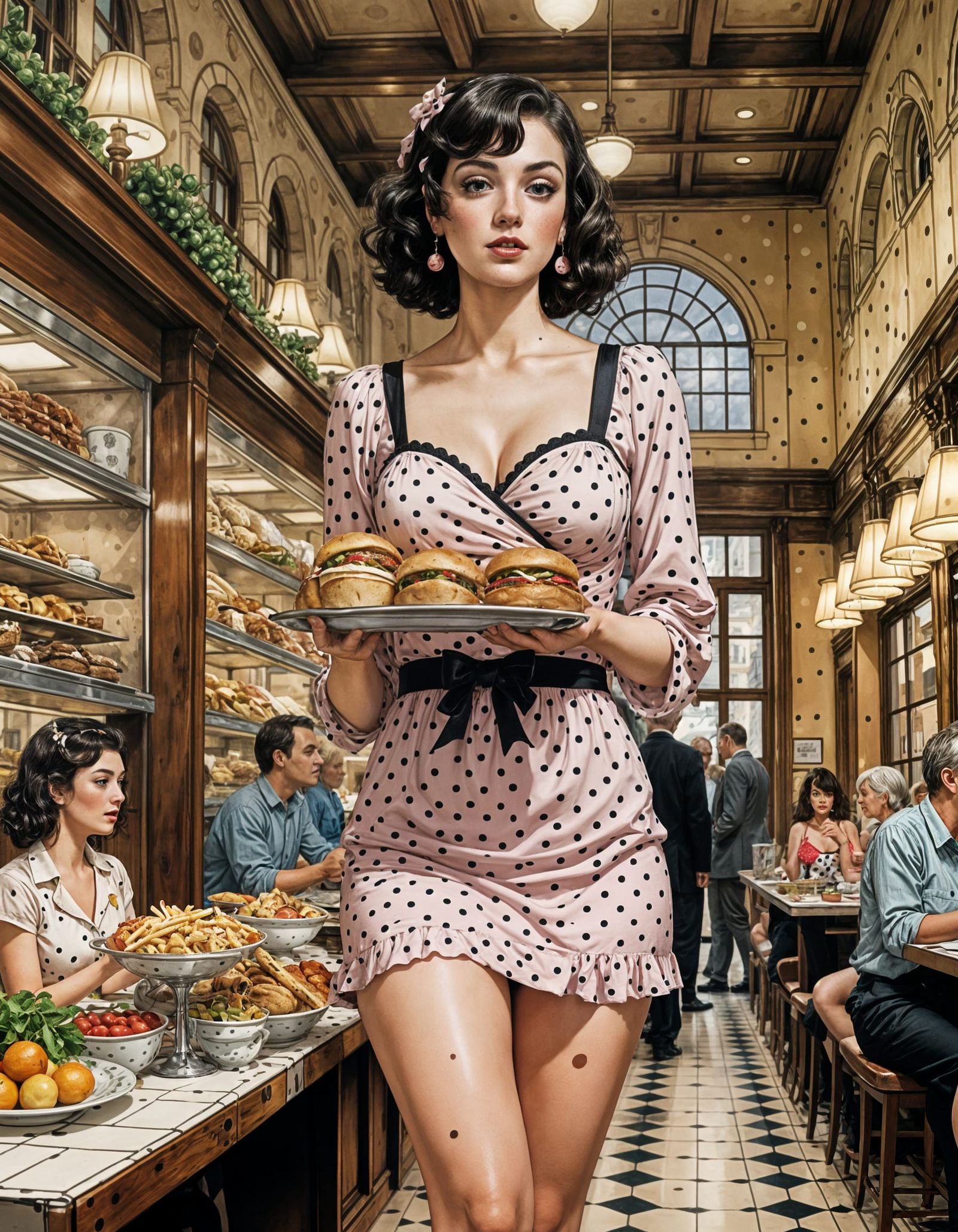 Polka Dot Diner Girl: Modern Illustration