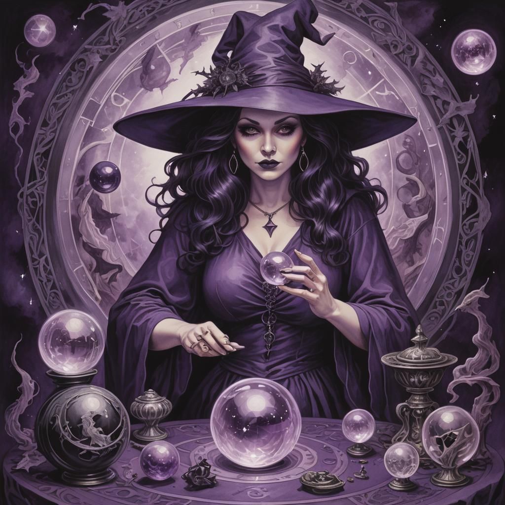 Monochromatic Purple Witchcraft Scene