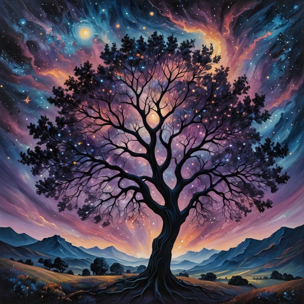 Surreal Cosmic Landscape as Atmospheric Oil Painting