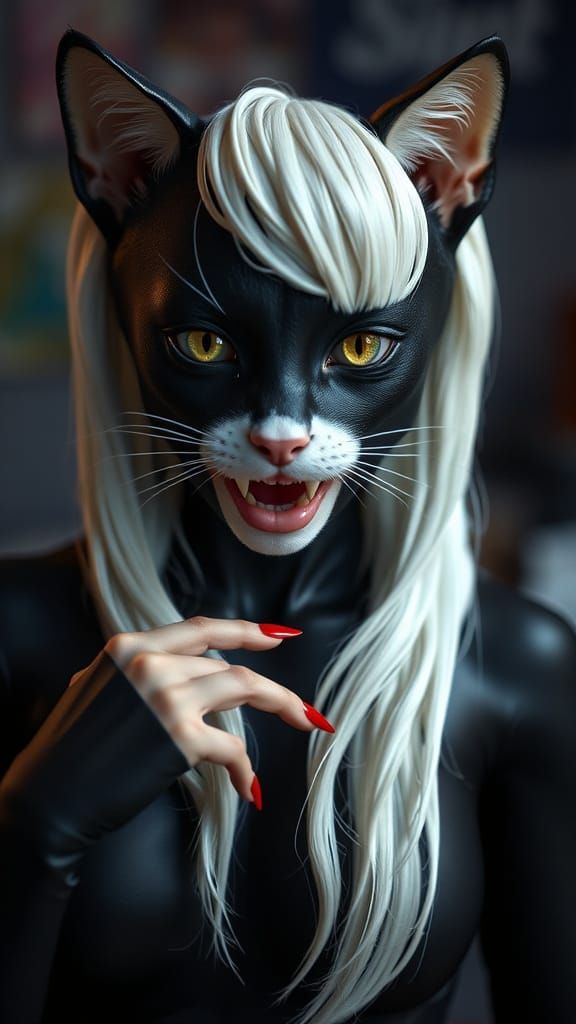 Golden-Eyed Feline Goddess in Cyberpunk Chic