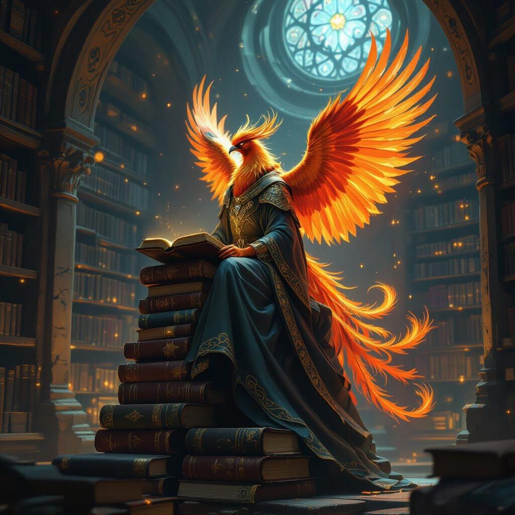 Phoenix in Mystical Library Concept Art