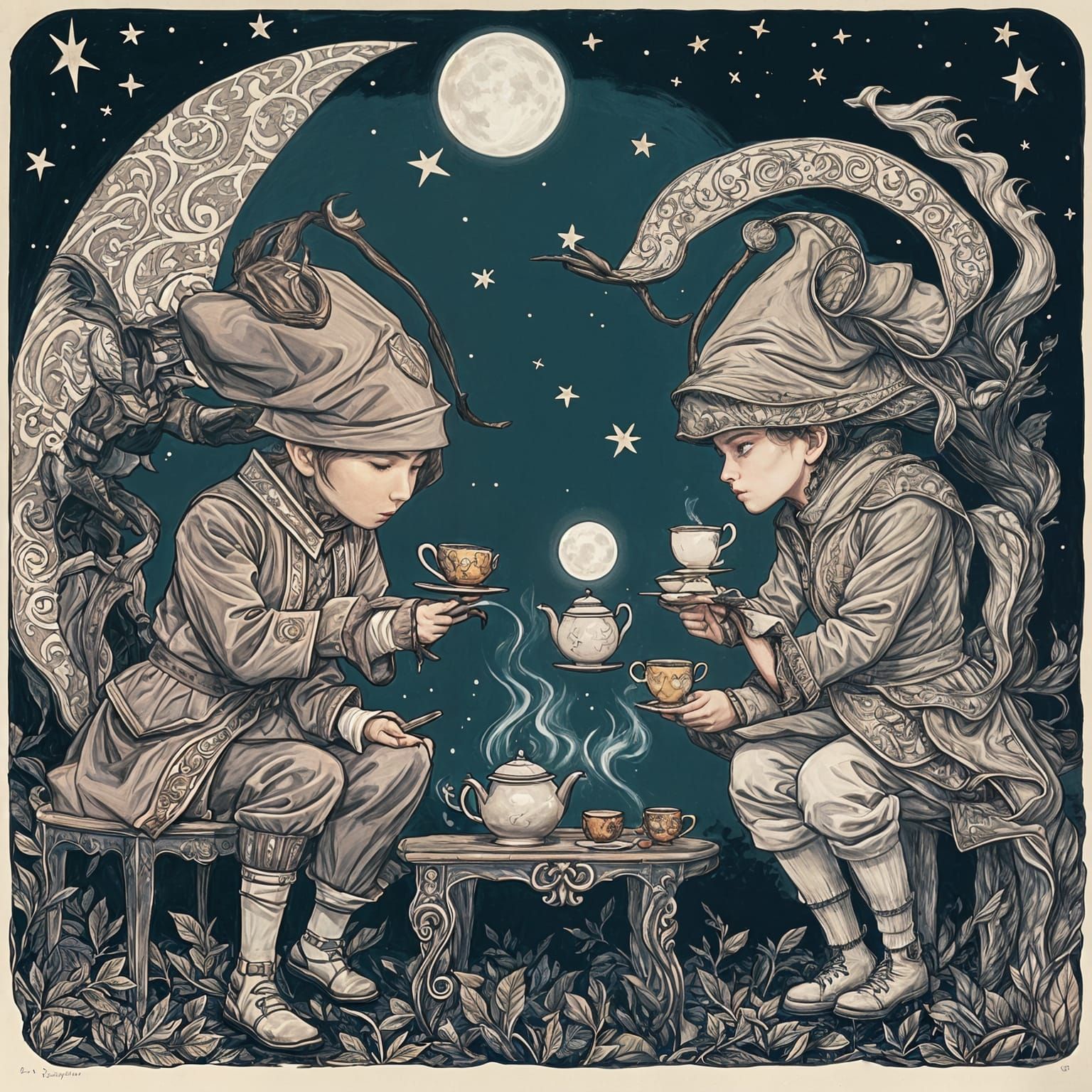 Moonlit Tea Duel: An AI Interpretation