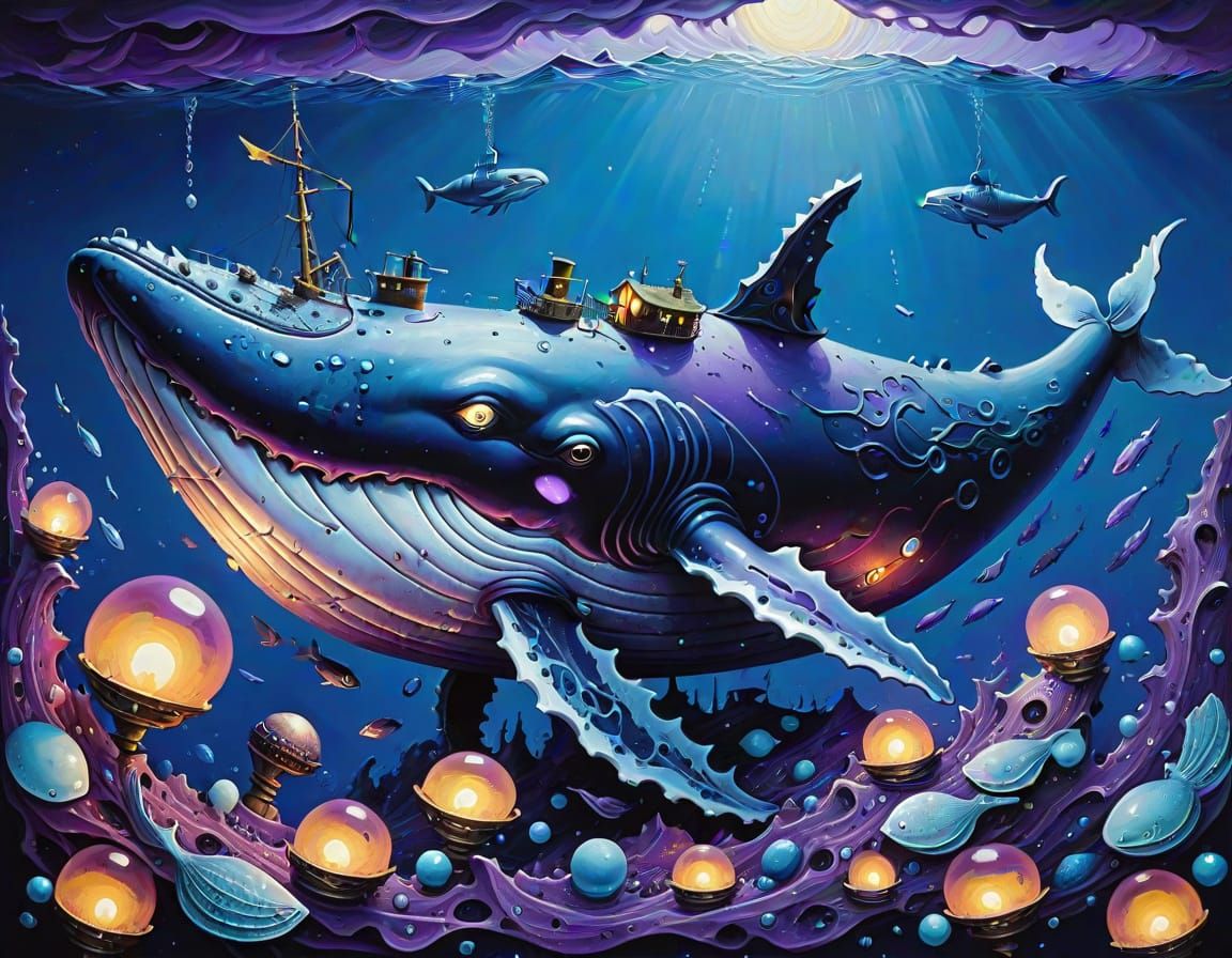 Surreal Underwater Scene in Frottage Style