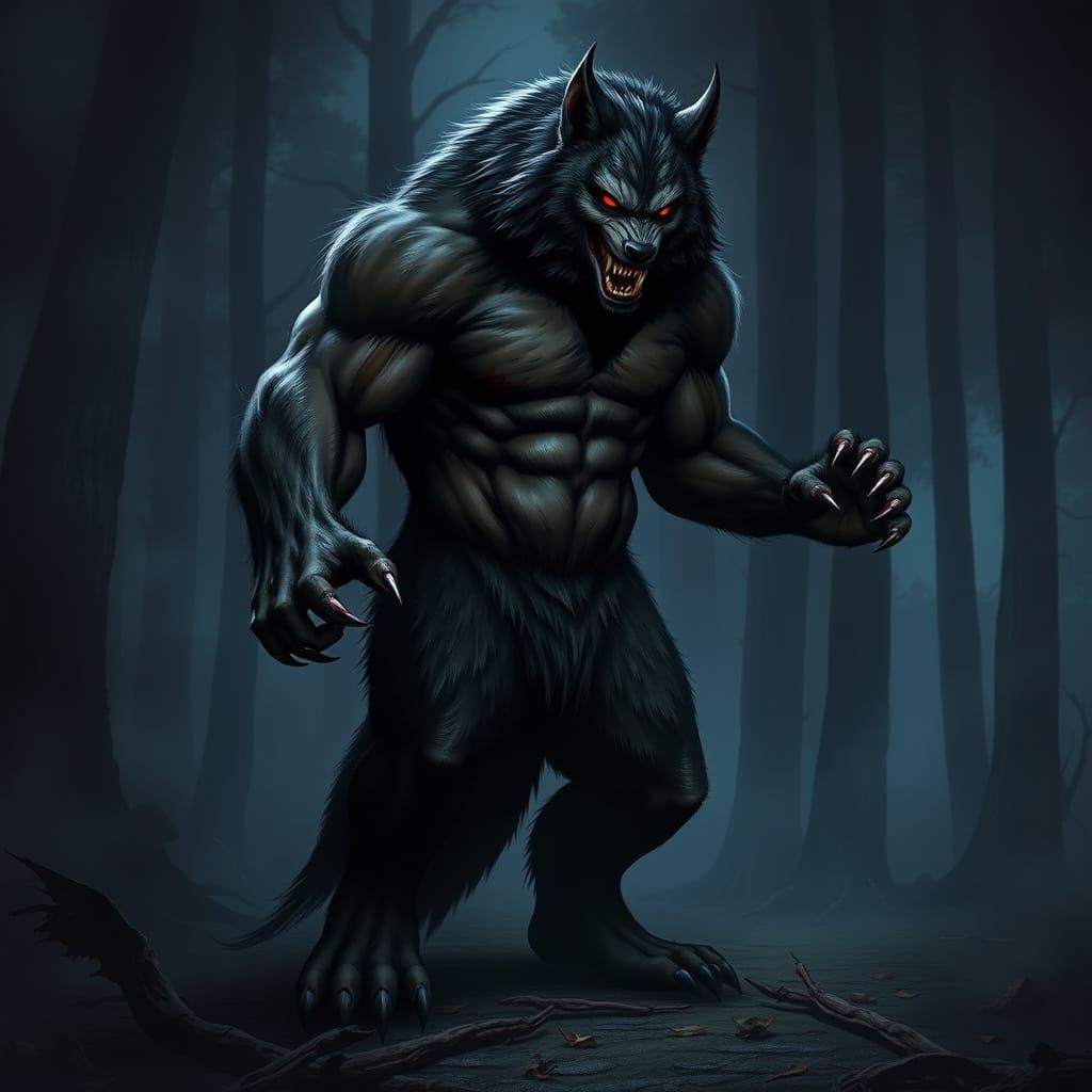 Menacing Werewolf in Misty Forest