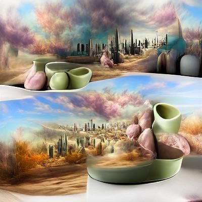 Surreal Pottery in Pastel Colors, Matte Painting