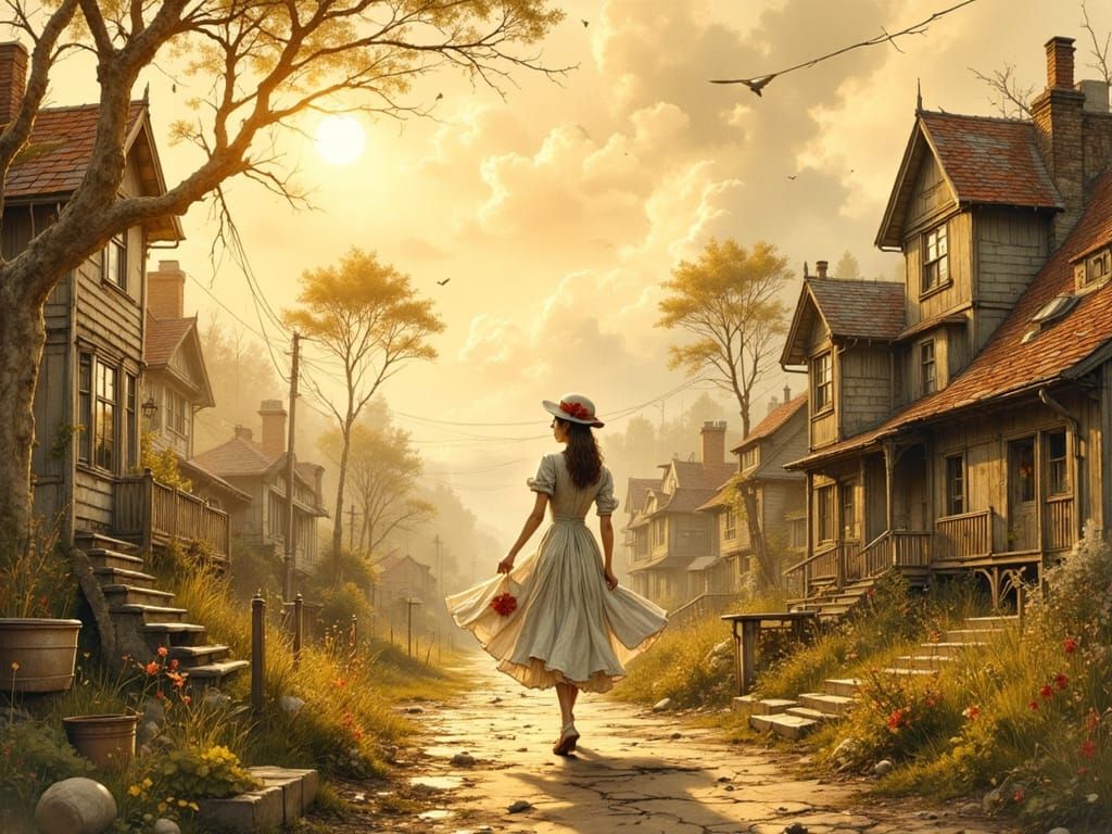 Nostalgic Woman in Vintage Dress, Soft Focus