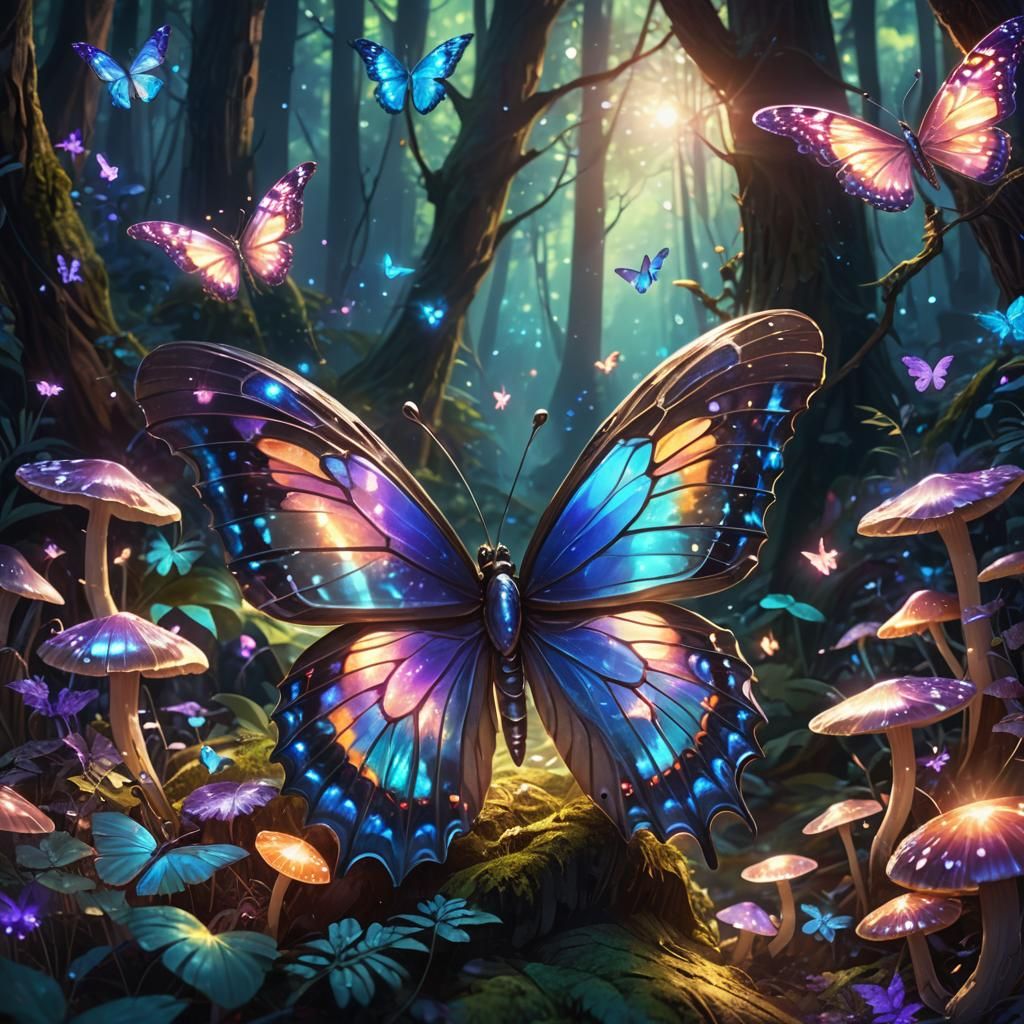 Mystical Butterfly in a Glowing Forest