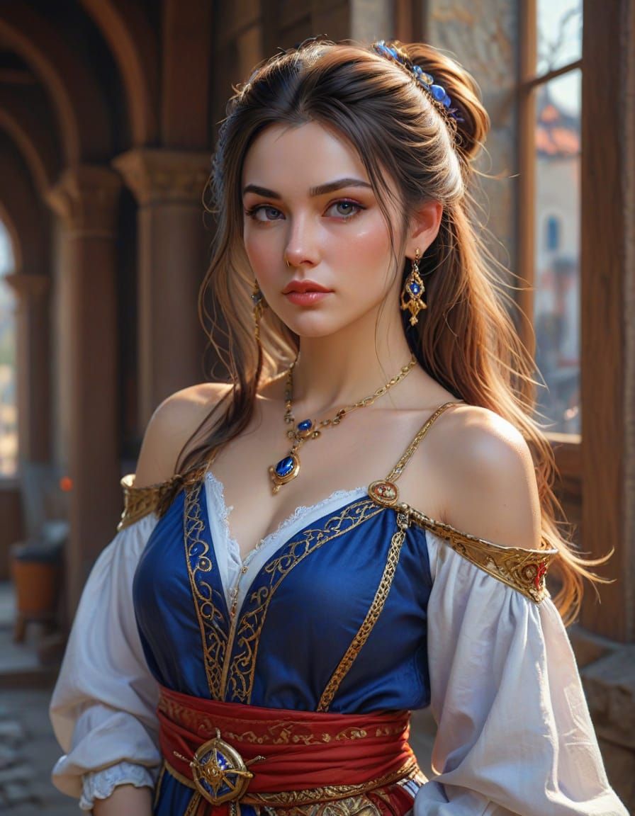 Woman in Genshin Impact Cosplay, Photorealistic Portrait