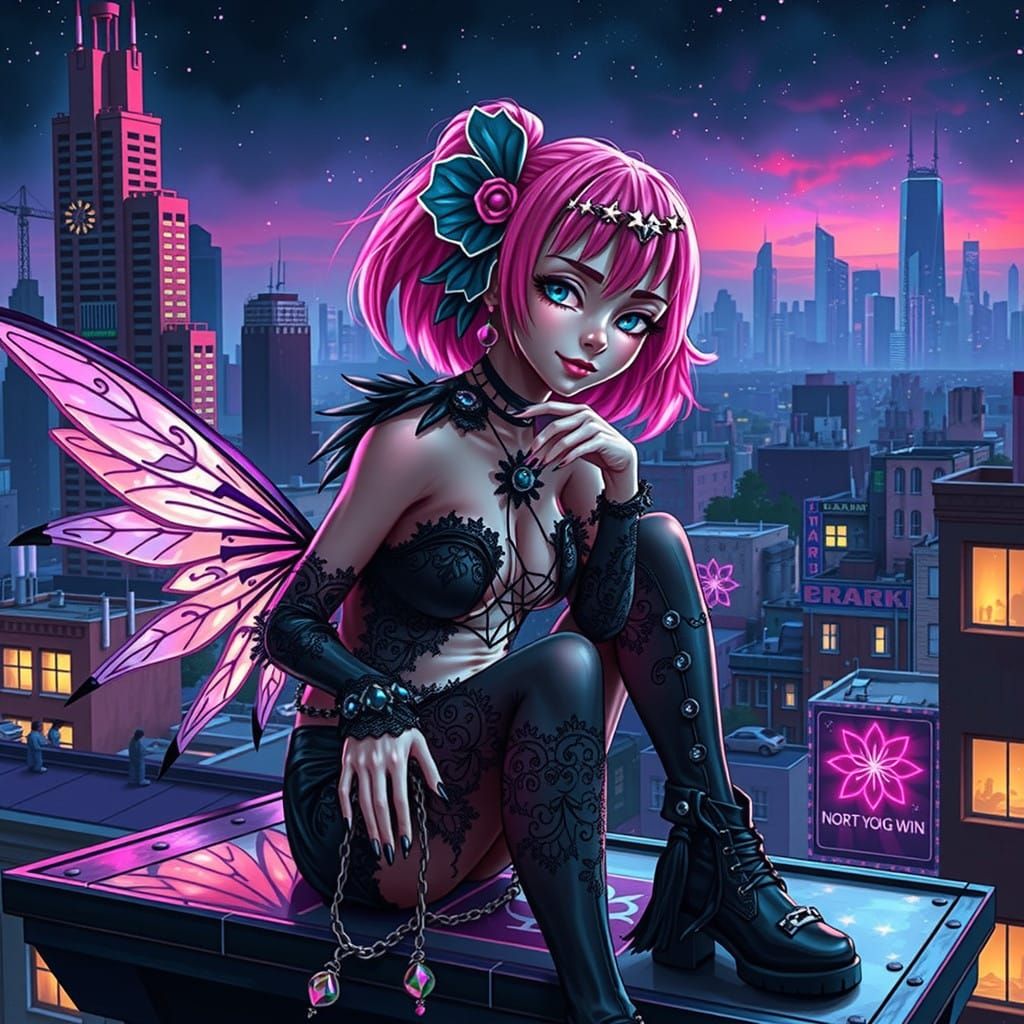 Gothic Punk Fairy Takes Flight in Urban Dreamscape