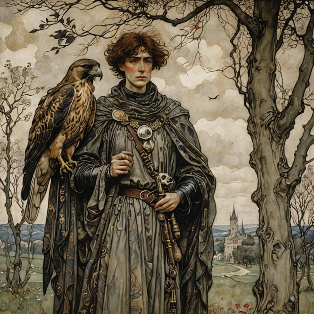 Falconry in the Style of Gustav Klimt