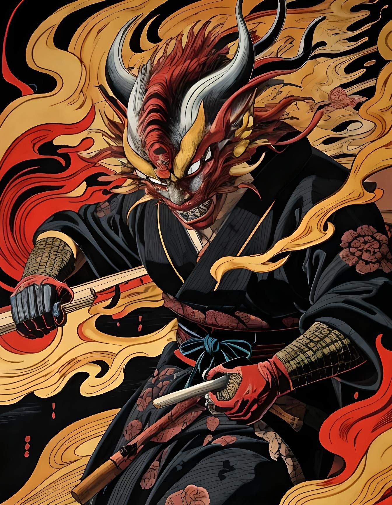 Detailed Yokai Illustration in Ukiyo-e Style