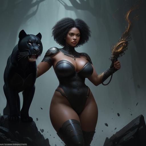 Woman and Panther: Dark Fantasy Concept Art