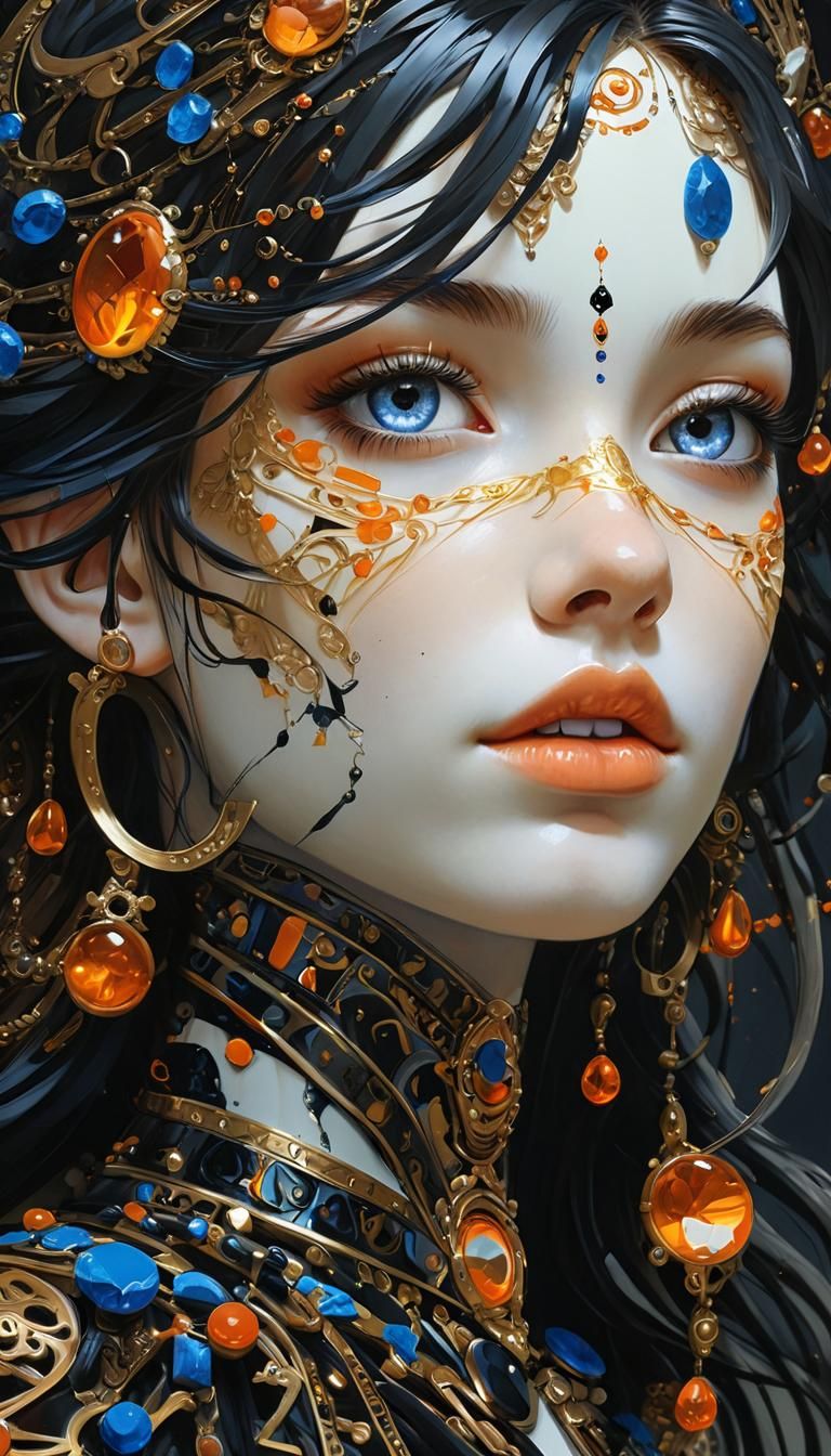 Marble Goddess with Gemstones, in Oil Painting Style