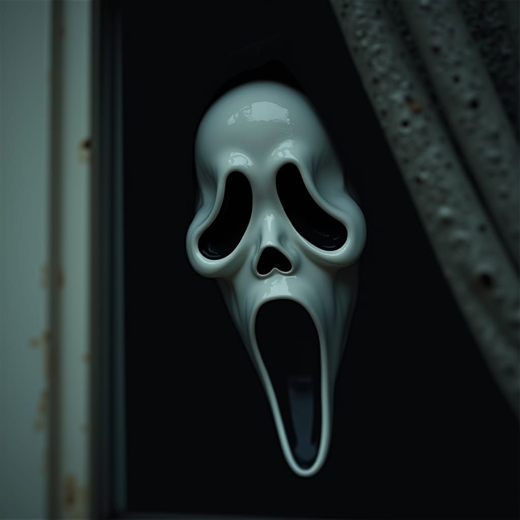 Ghostface Peers Through Window in Film Noir Style