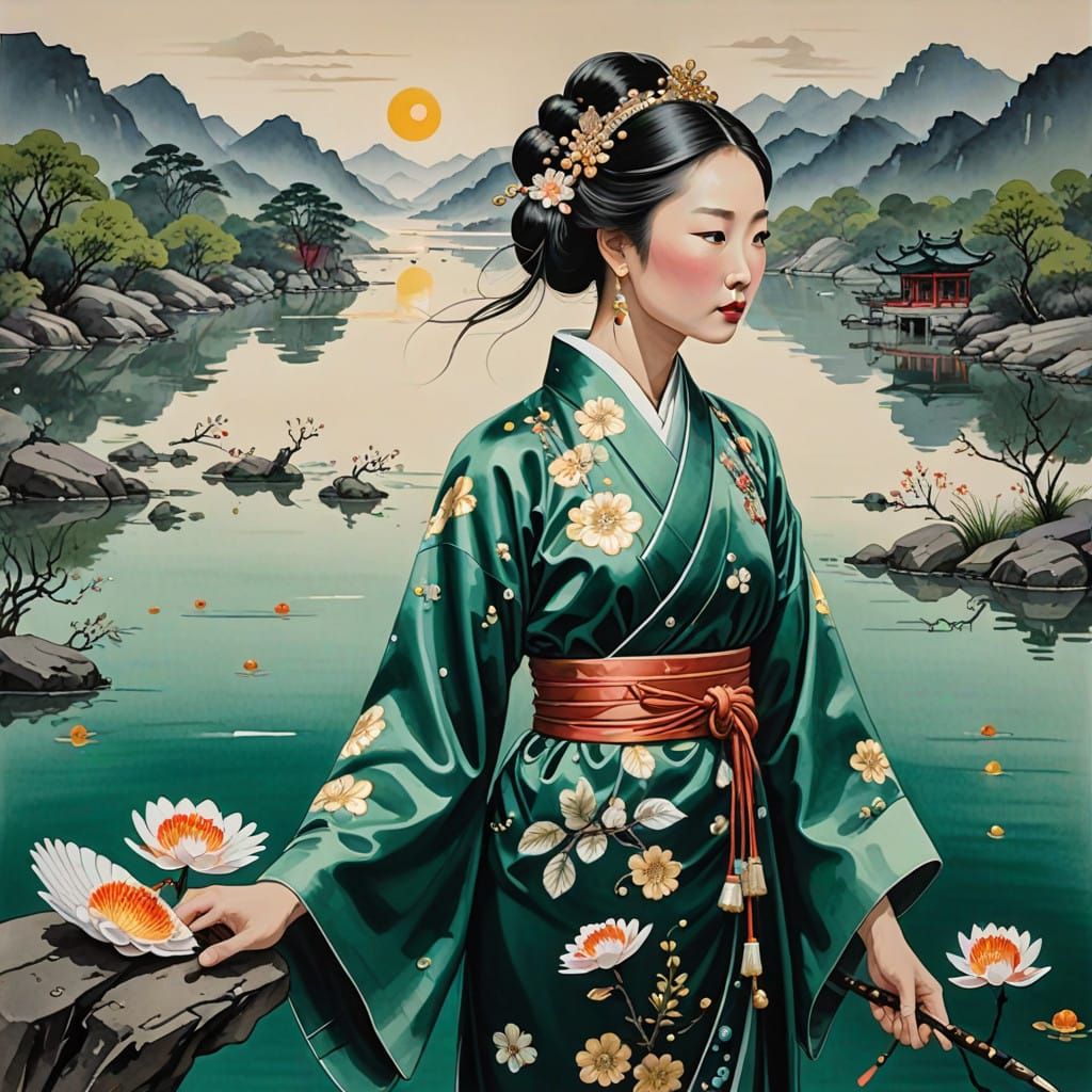 Elegant Pearl Diver from the Chinese Tang Dynasty