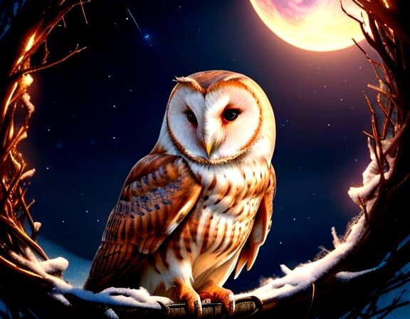 Red Barn Owl in Winter's Evening Sky