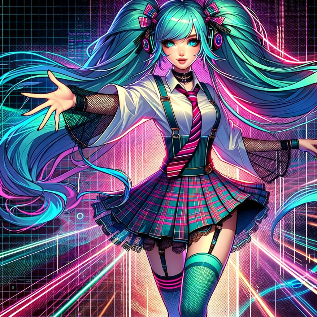 Stylish Young Woman Releases Energetic Neon Beam