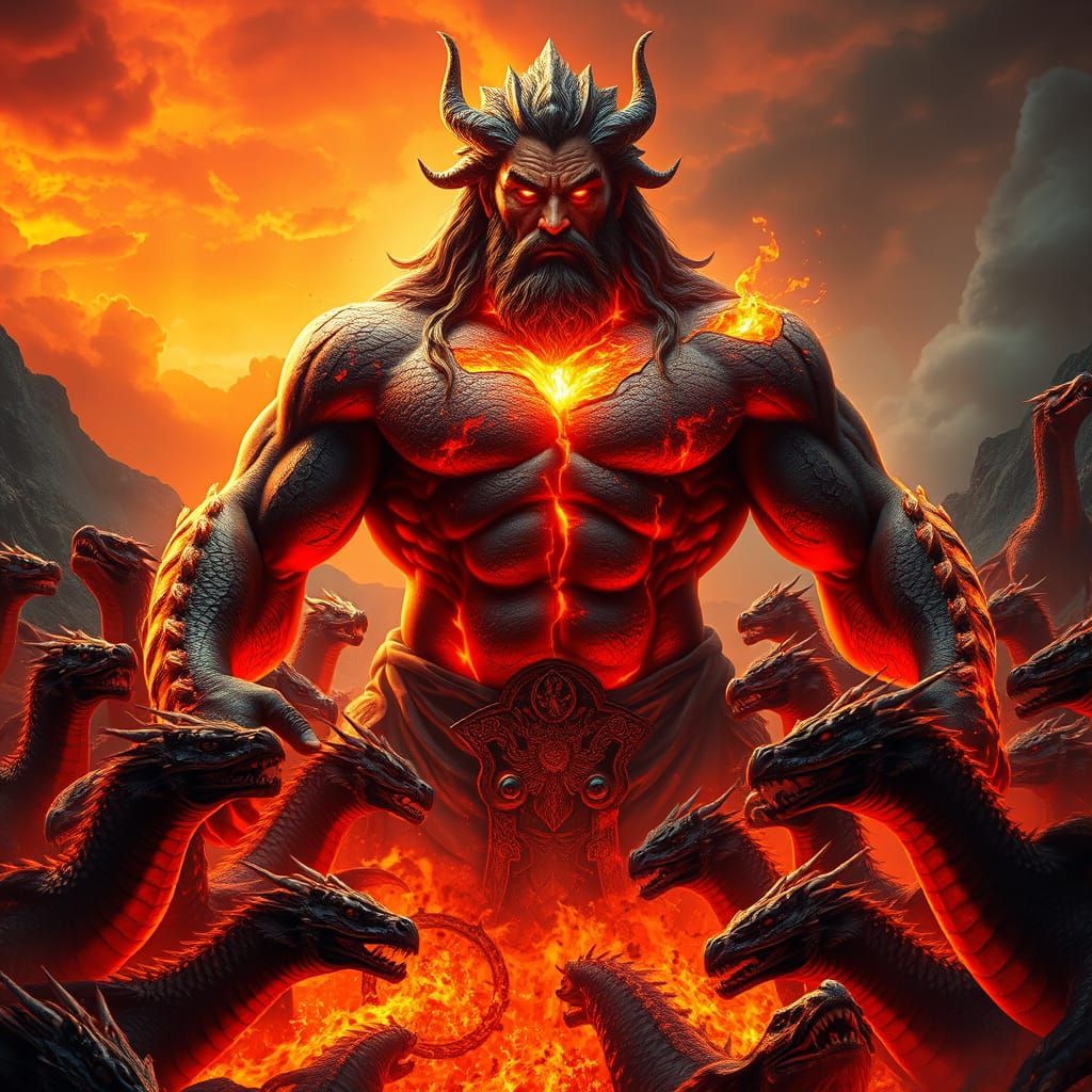 Muscular God of Molten Earth in Fiery Caldera