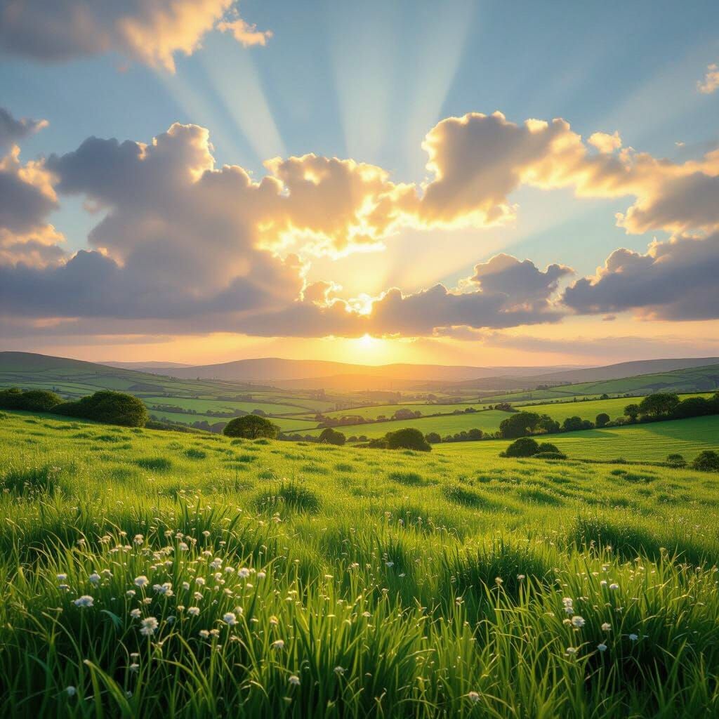 Emerald Irish Meadow at Sunset: Divine Light