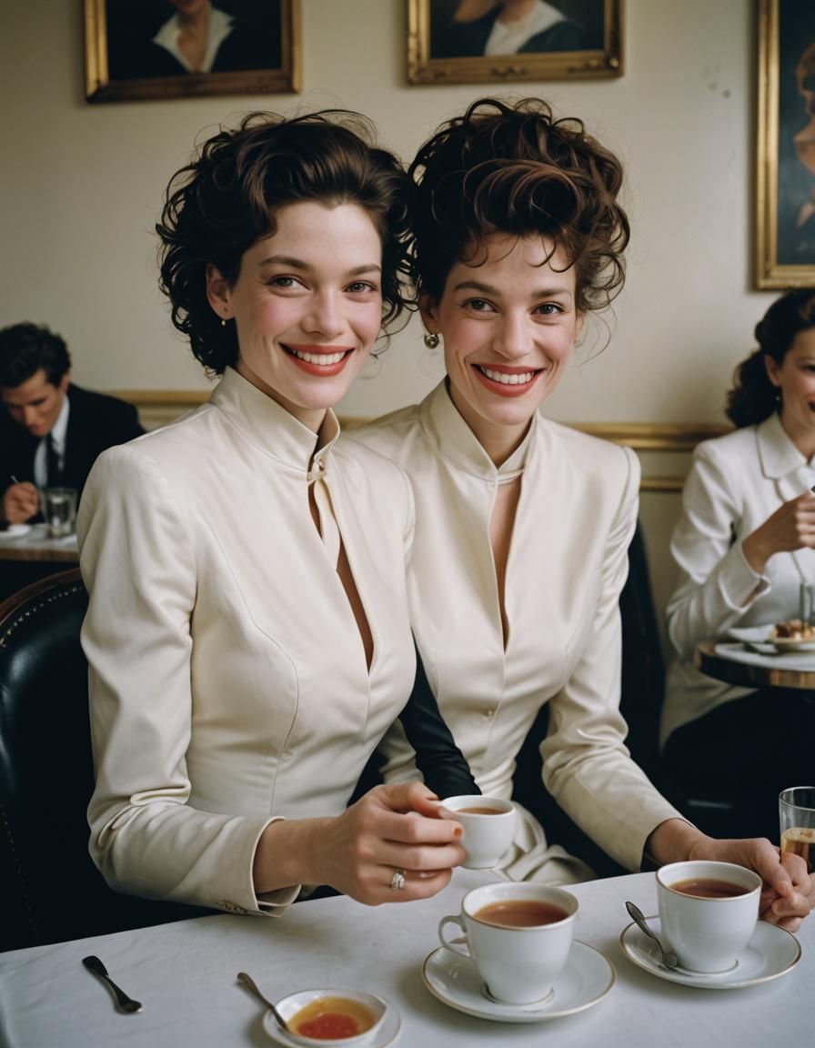 Resplendent Women in Cafe, Smile of Elegance