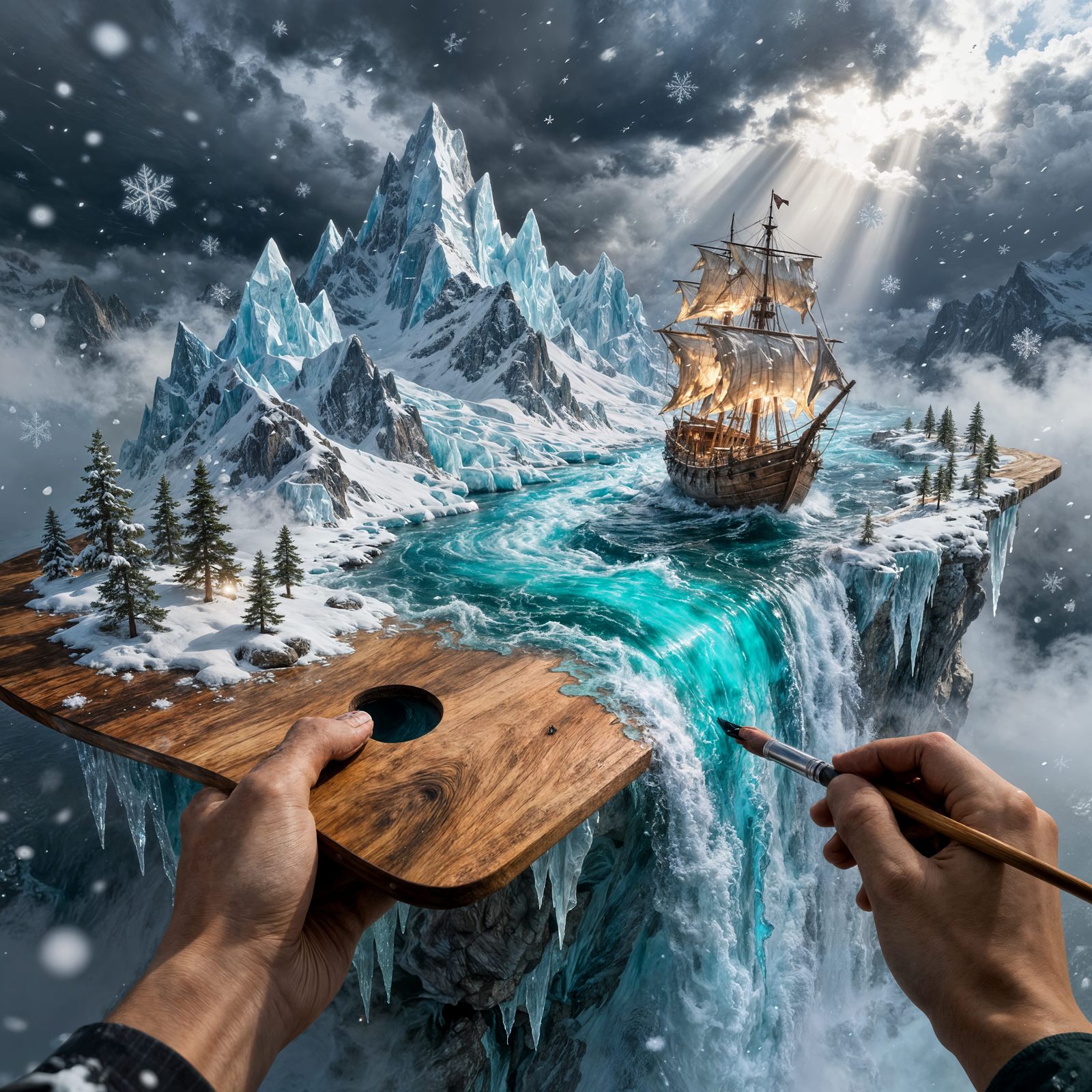 Painter's Hands Create Living World from Palette