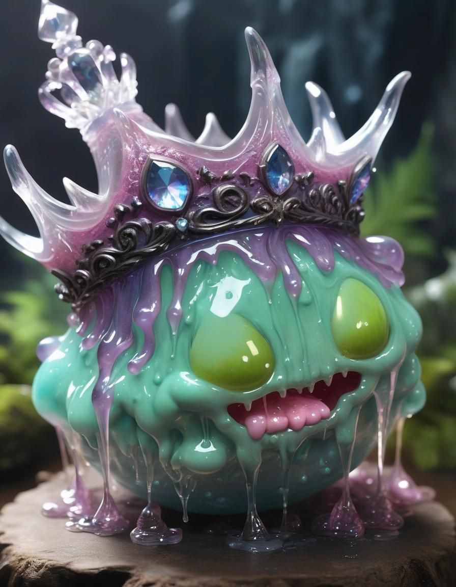 Adorable Transparent Slime King in Fantasy Dungeon