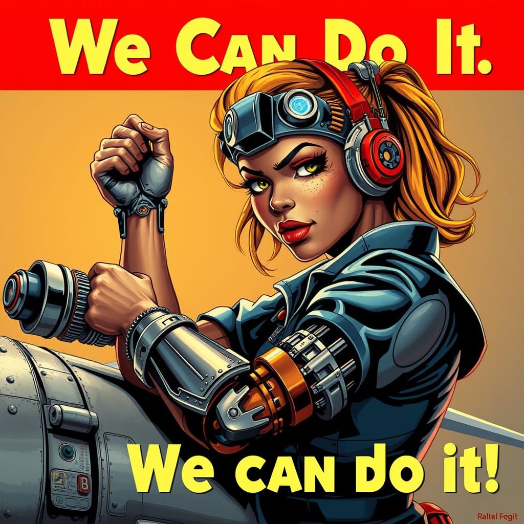Cyberpunk Rosie the Riveter: A Powerful Cyborg Woman Builds ...