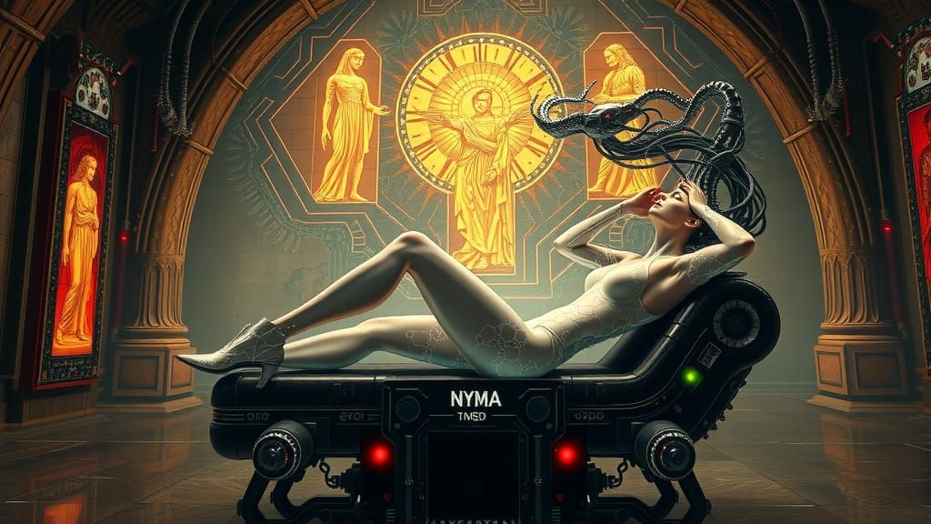 Biomechanical Goddess on a Cyberpunk Throne