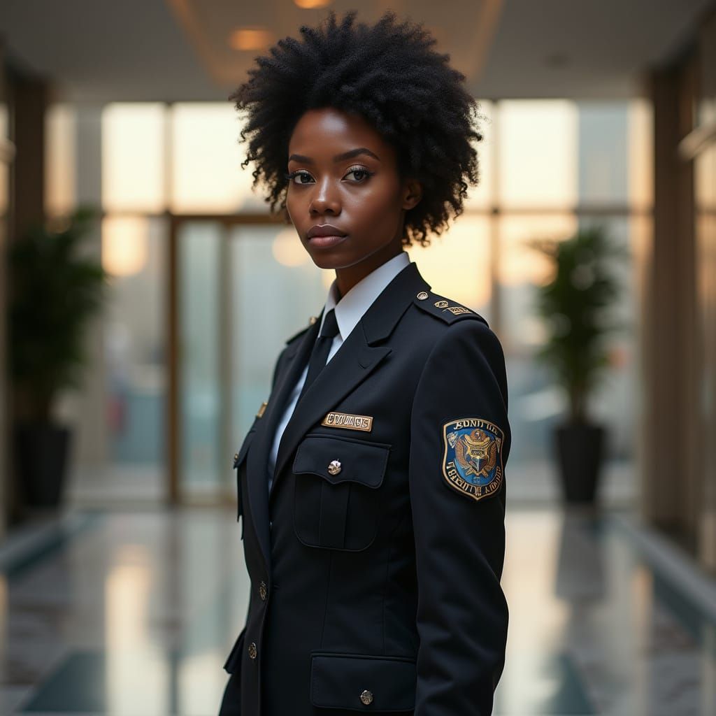 African American Security Guard in Hyper-Realistic Photo Sty...